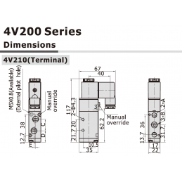 1x 4v230-08e 5 Ports 3 Position Dual Magnetventil Pneumatik Druckluft Ventil 1/4" BSPT dc24v