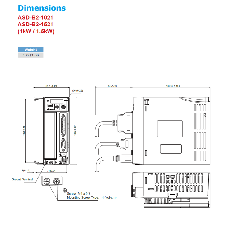 ASD-B2-1521-B Delta B2 SERVO DRIVE, 1.5KW, 230V 1PH/3P